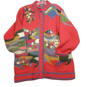 Vibrant Red Knit Cardigan Sweater